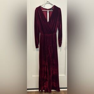 Elegant Velvet Burgundy Jumpsuit